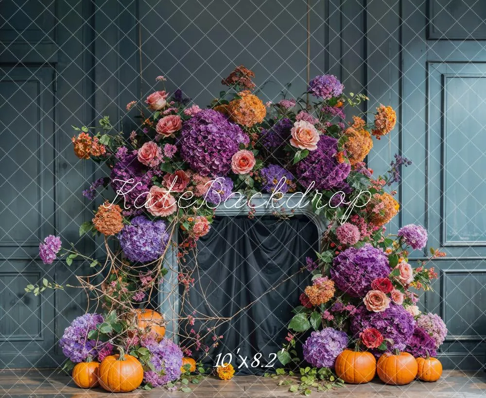 Kate Autumn Flower Arch Blue Vintage Wall Backdrop Designed by Emetselch