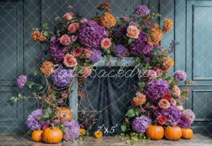 Kate Autumn Flower Arch Blue Vintage Wall Backdrop Designed by Emetselch