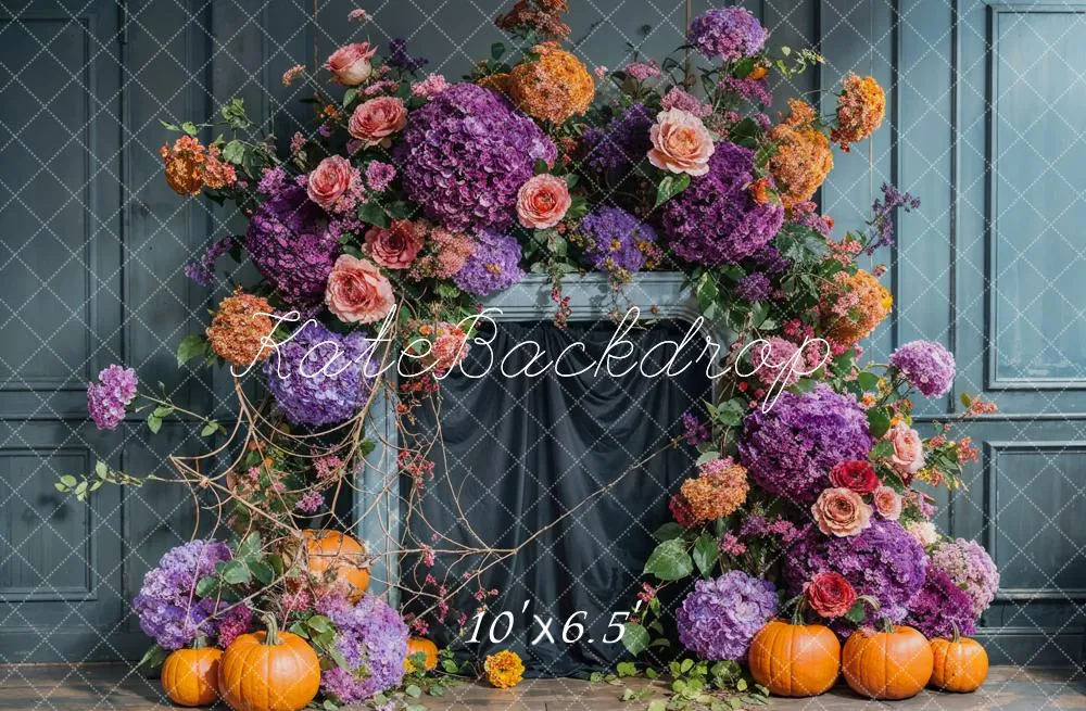 Kate Autumn Flower Arch Blue Vintage Wall Backdrop Designed by Emetselch