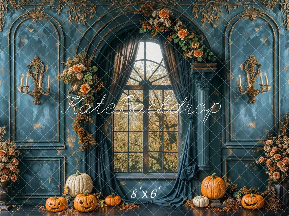 Kate Autumn Vintage Blue Wall Arch Window Backdrop Designed by Emetselch