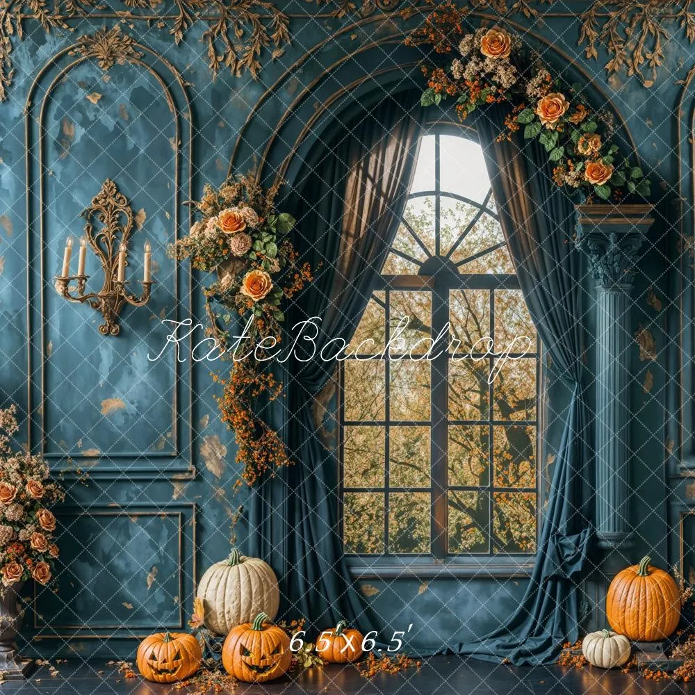 Kate Autumn Vintage Blue Wall Arch Window Backdrop Designed by Emetselch