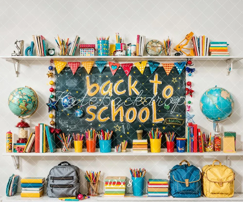 Kate Back to School Colorful Book Graffiti Blackboard Backdrop Designed by Emetselch