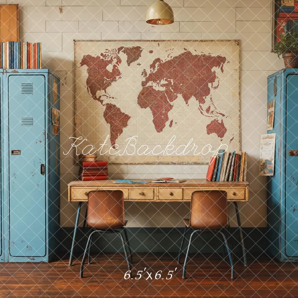 Kate Back To School Vintage Blue Locker Map Backdrop Designed by Emetselch