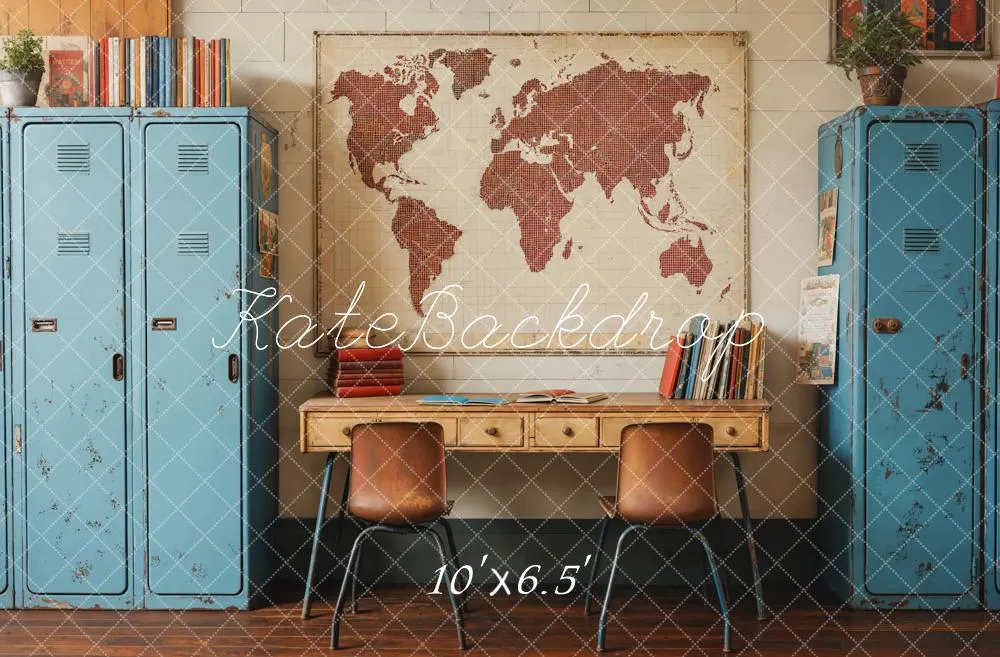 Kate Back To School Vintage Blue Locker Map Backdrop Designed by Emetselch