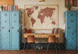 Kate Back To School Vintage Blue Locker Map Backdrop Designed by Emetselch