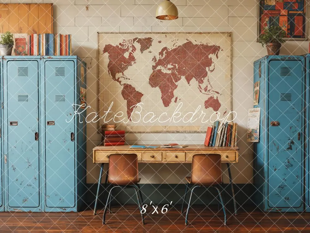 Kate Back To School Vintage Blue Locker Map Backdrop Designed by Emetselch