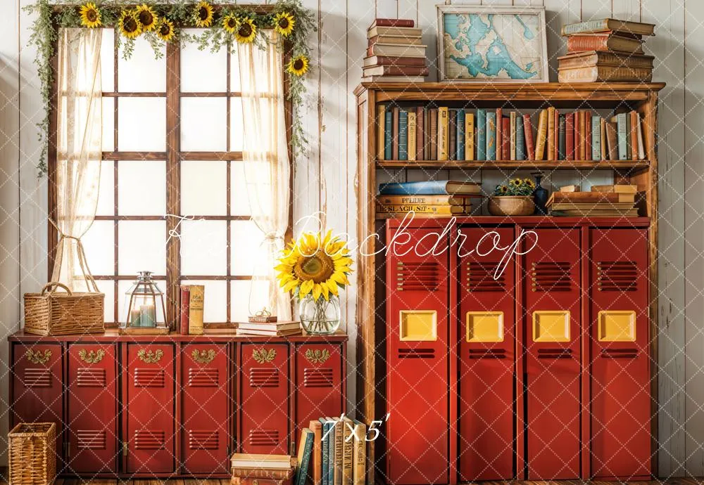 Kate Back To School Vintage Red Lockers Backdrop Designed by Emetselch