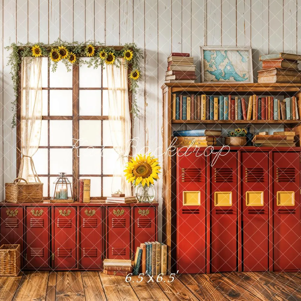 Kate Back To School Vintage Red Lockers Backdrop Designed by Emetselch