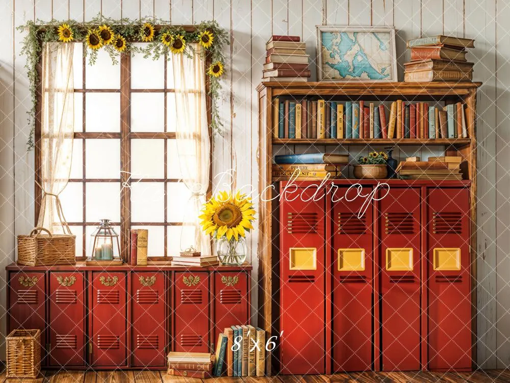Kate Back To School Vintage Red Lockers Backdrop Designed by Emetselch