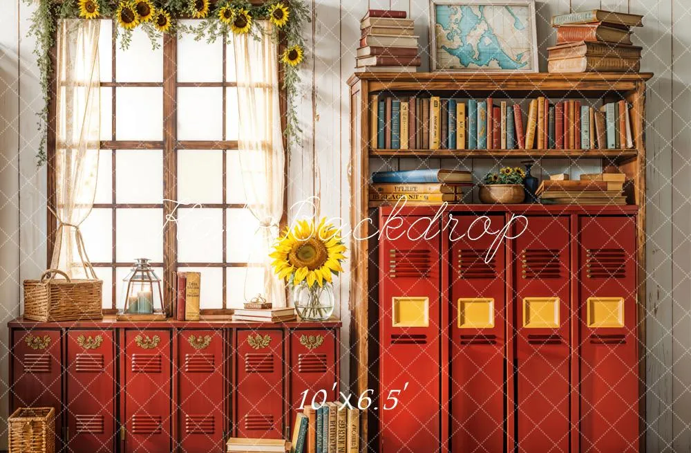 Kate Back To School Vintage Red Lockers Backdrop Designed by Emetselch