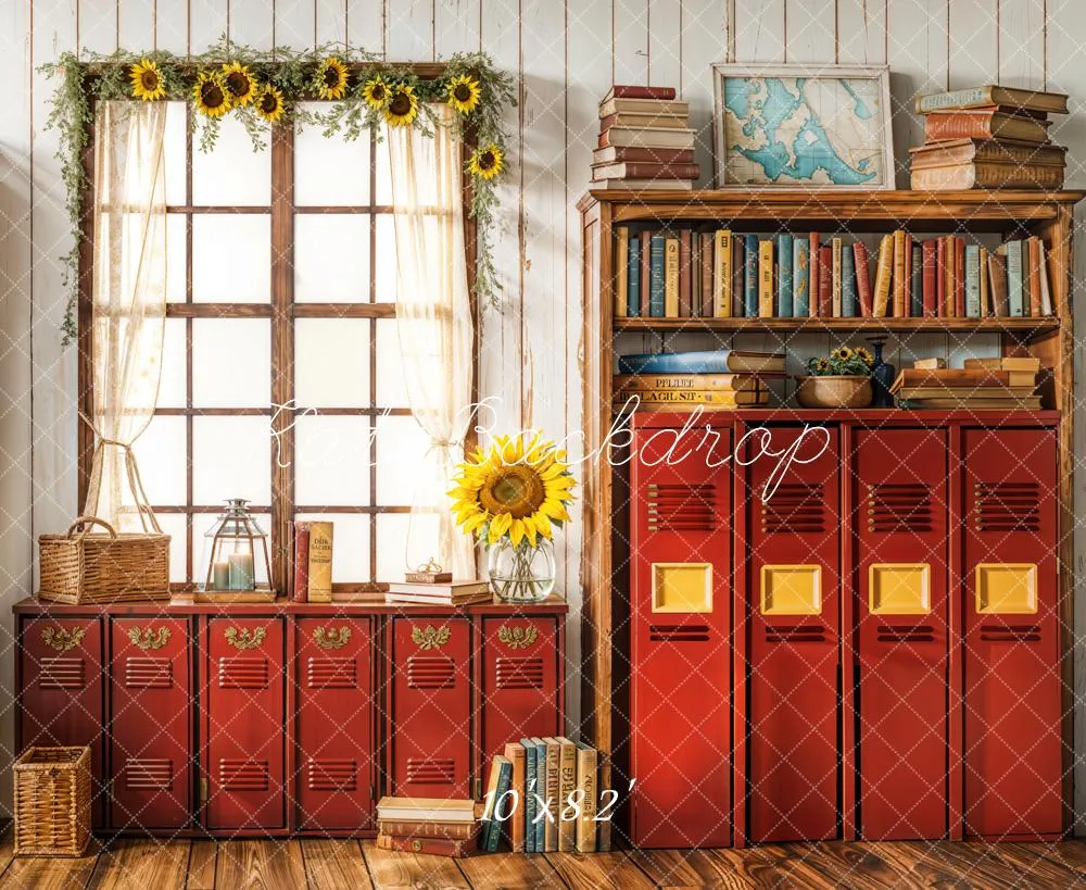 Kate Back To School Vintage Red Lockers Backdrop Designed by Emetselch