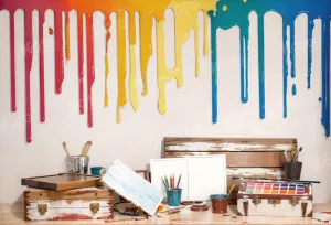 Kate Back to School Watercolor Painting Colorful Backdrop for Photography