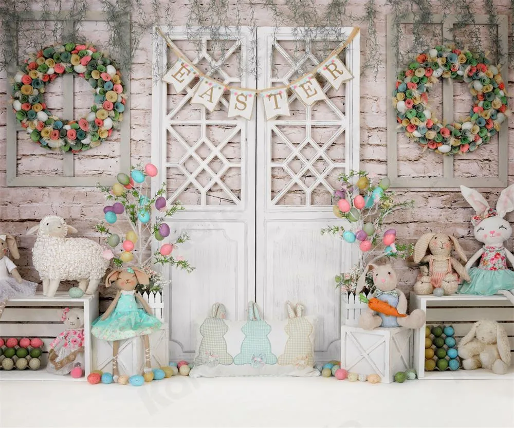 Kate Barn Door Colorful Egg Easter Backdrop for Photography