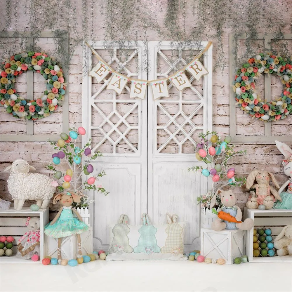 Kate Barn Door Colorful Egg Easter Backdrop for Photography