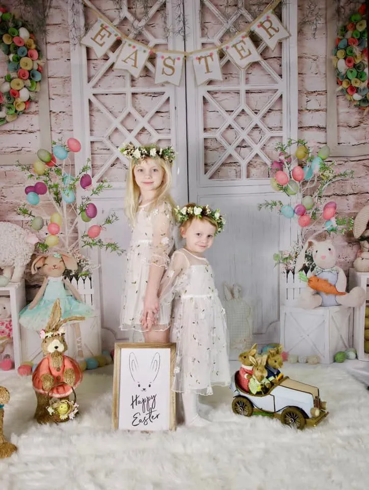 Kate Barn Door Colorful Egg Easter Backdrop for Photography
