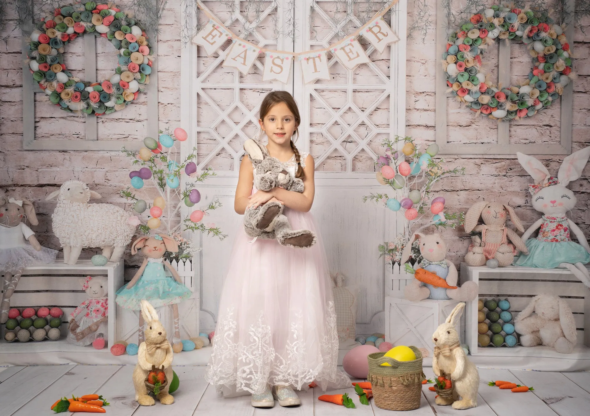 Kate Barn Door Colorful Egg Easter Backdrop for Photography