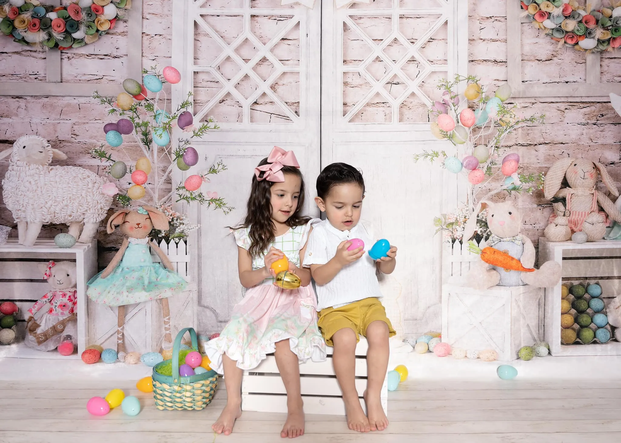 Kate Barn Door Colorful Egg Easter Backdrop for Photography