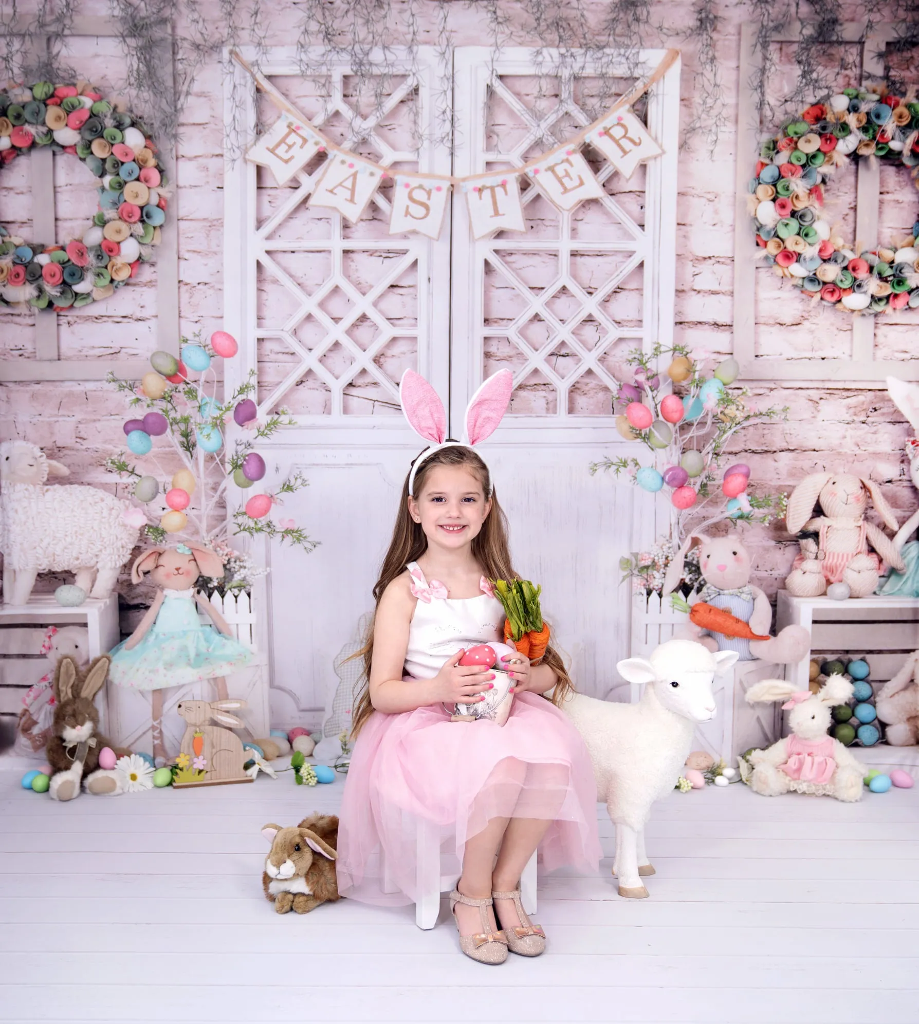 Kate Barn Door Colorful Egg Easter Backdrop for Photography