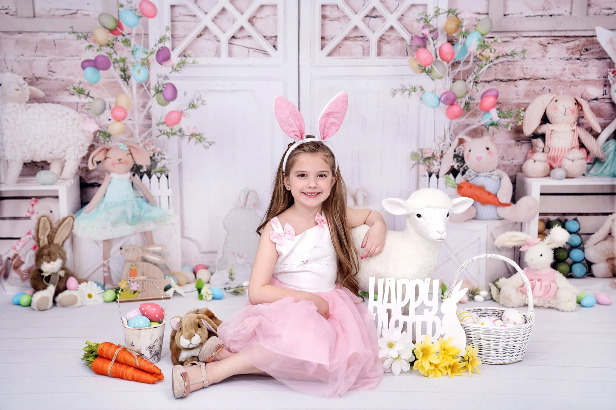 Kate Barn Door Colorful Egg Easter Backdrop for Photography