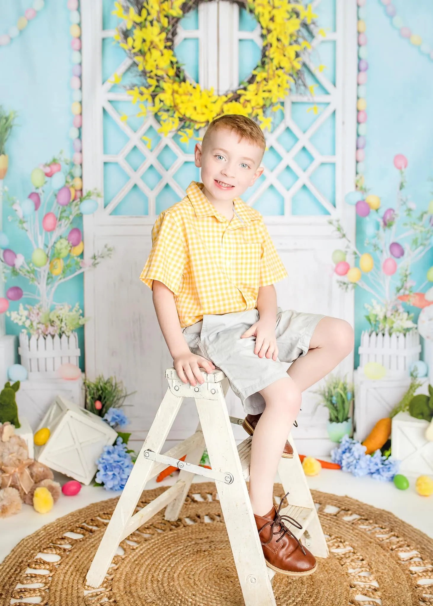 Kate Barn Door Easter Colorful Egg Cake Smash Backdrop for Photography