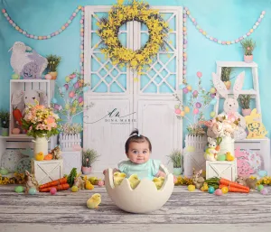 Kate Barn Door Easter Colorful Egg Cake Smash Backdrop for Photography