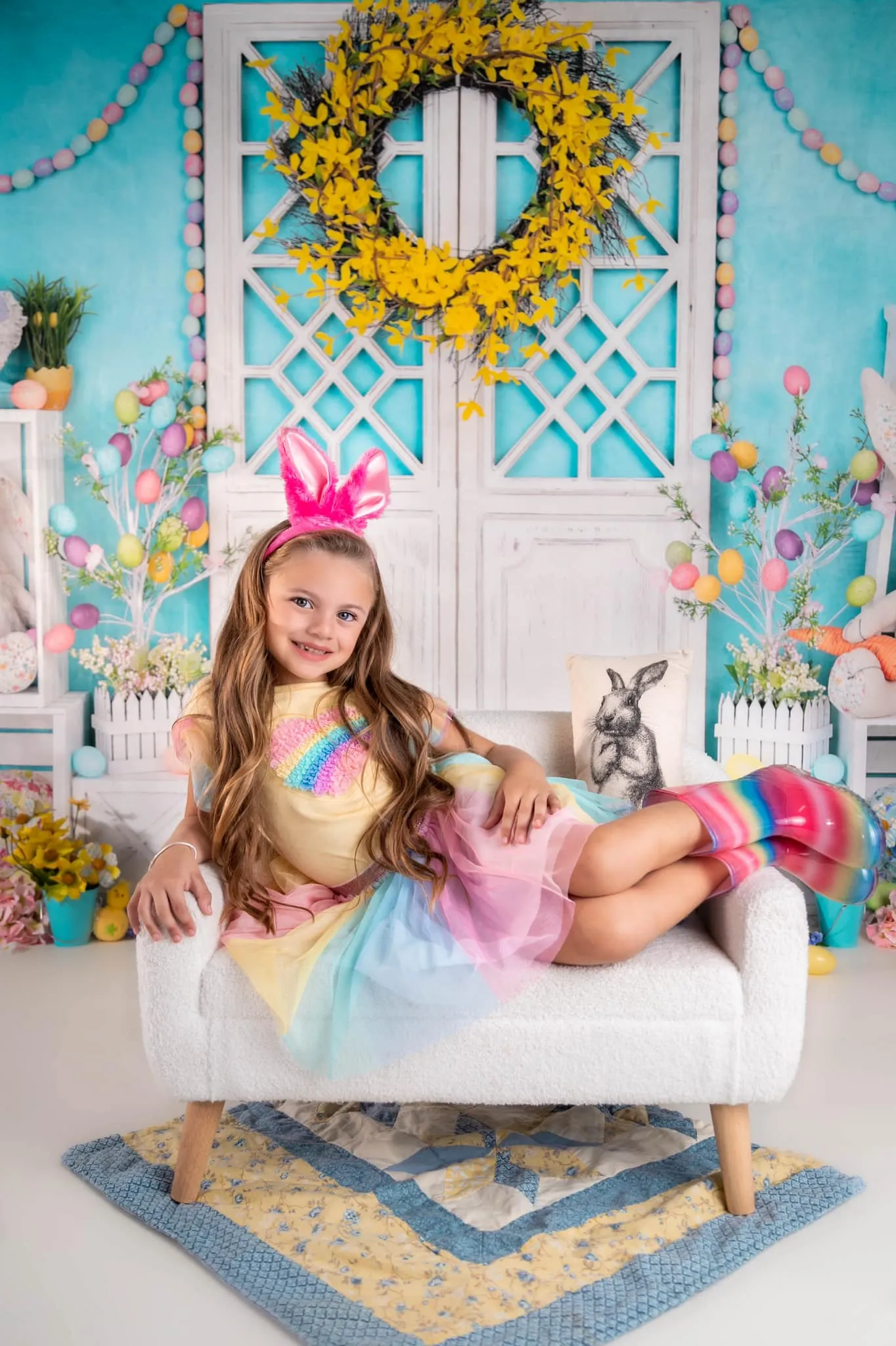 Kate Barn Door Easter Colorful Egg Cake Smash Backdrop for Photography