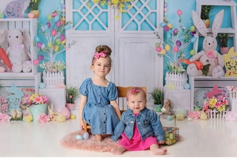 Kate Barn Door Easter Colorful Egg Cake Smash Backdrop for Photography