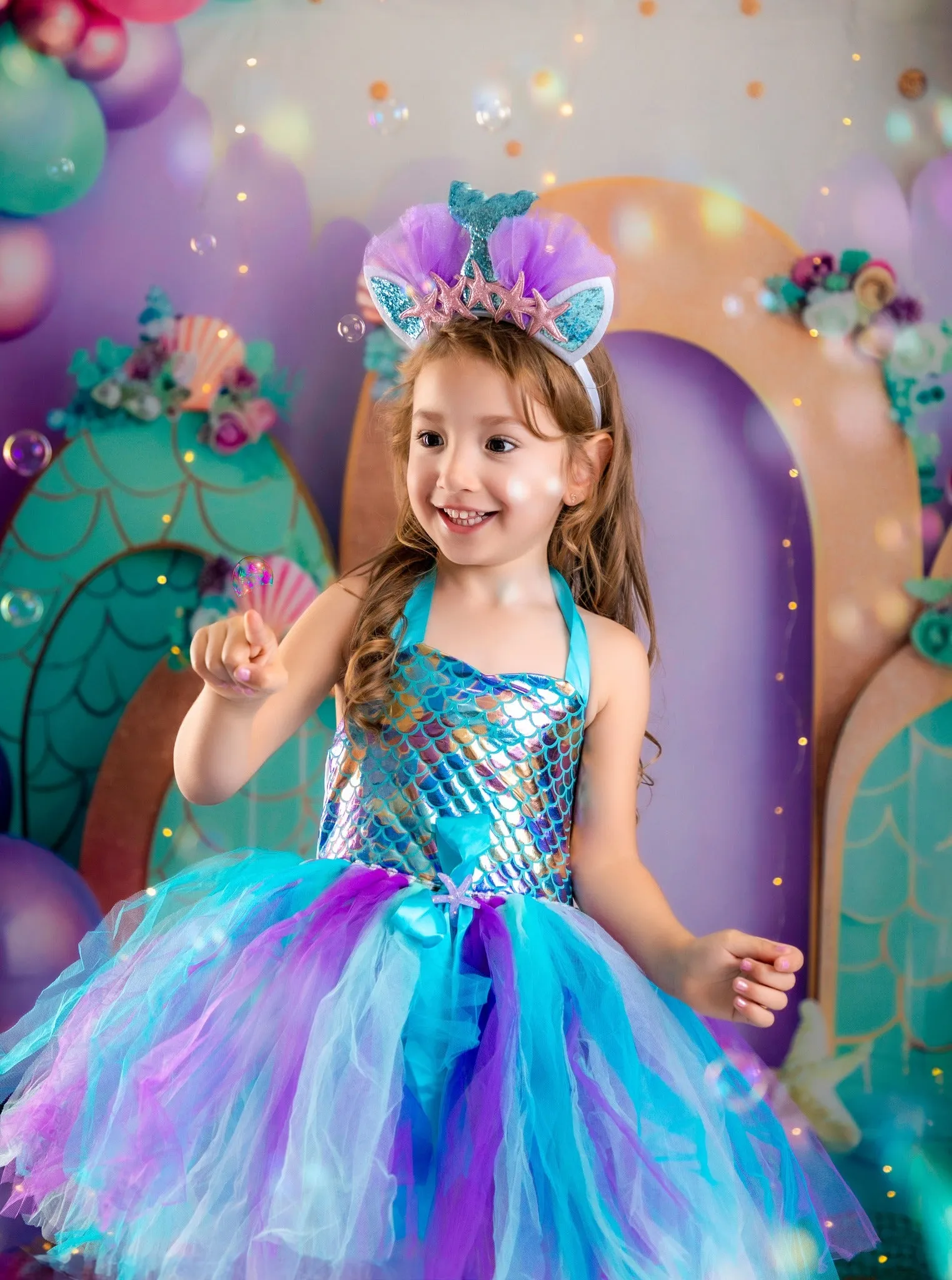 Kate Birthday Mermaid Colorful Balloon Arch Backdrop Designed by Patty Robert