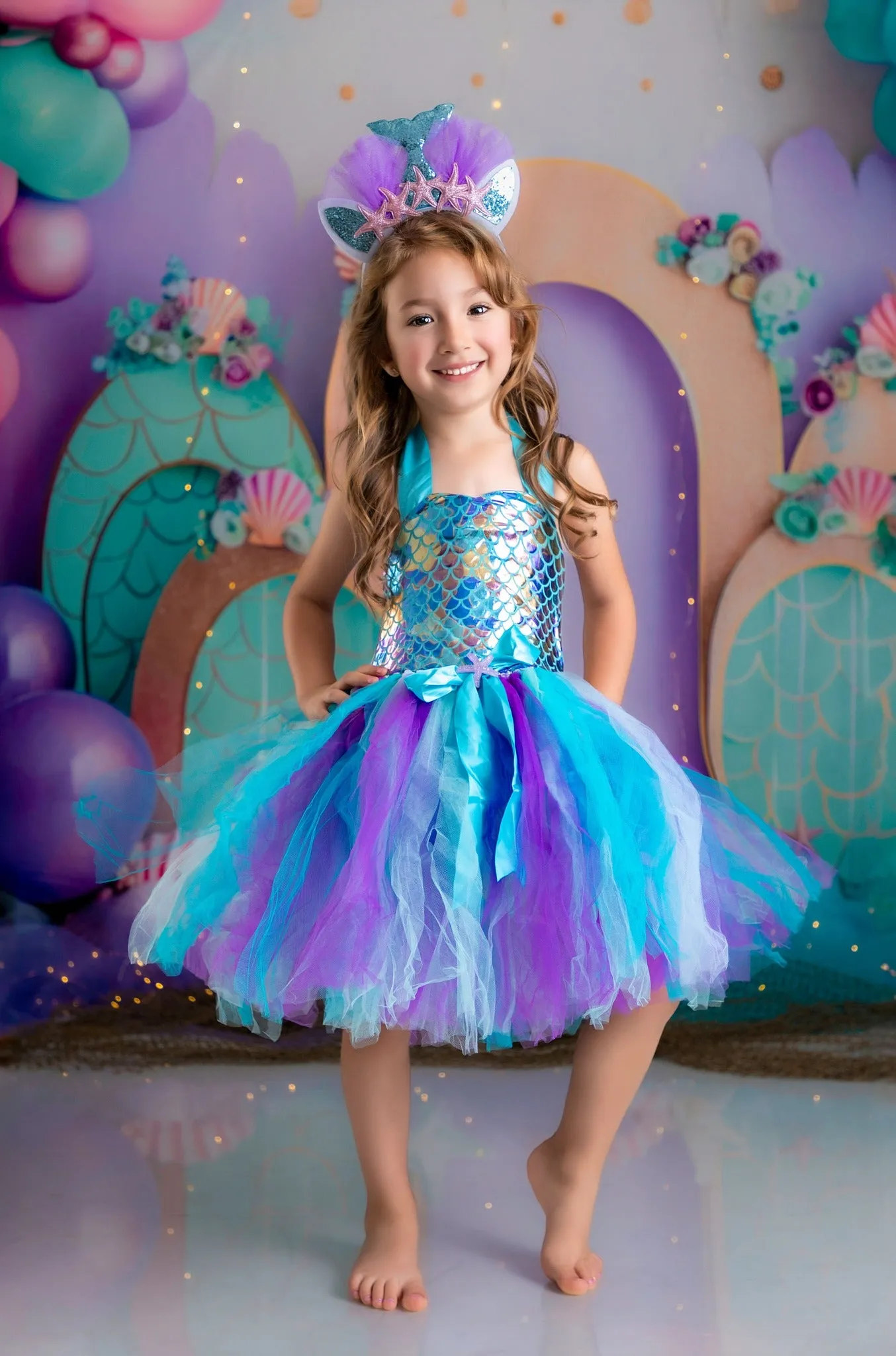 Kate Birthday Mermaid Colorful Balloon Arch Backdrop Designed by Patty Robert