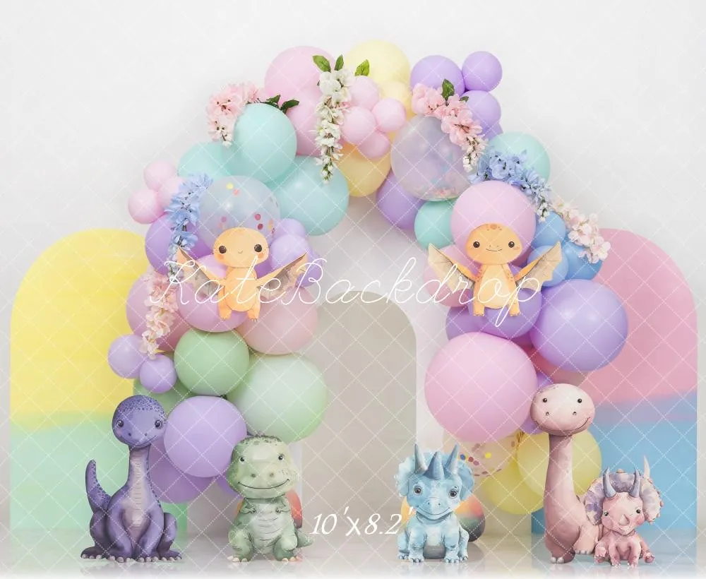 Kate Cake Smash Pastel Dino Plain Colorful Arch Backdrop Designed by Mini MakeBelieve