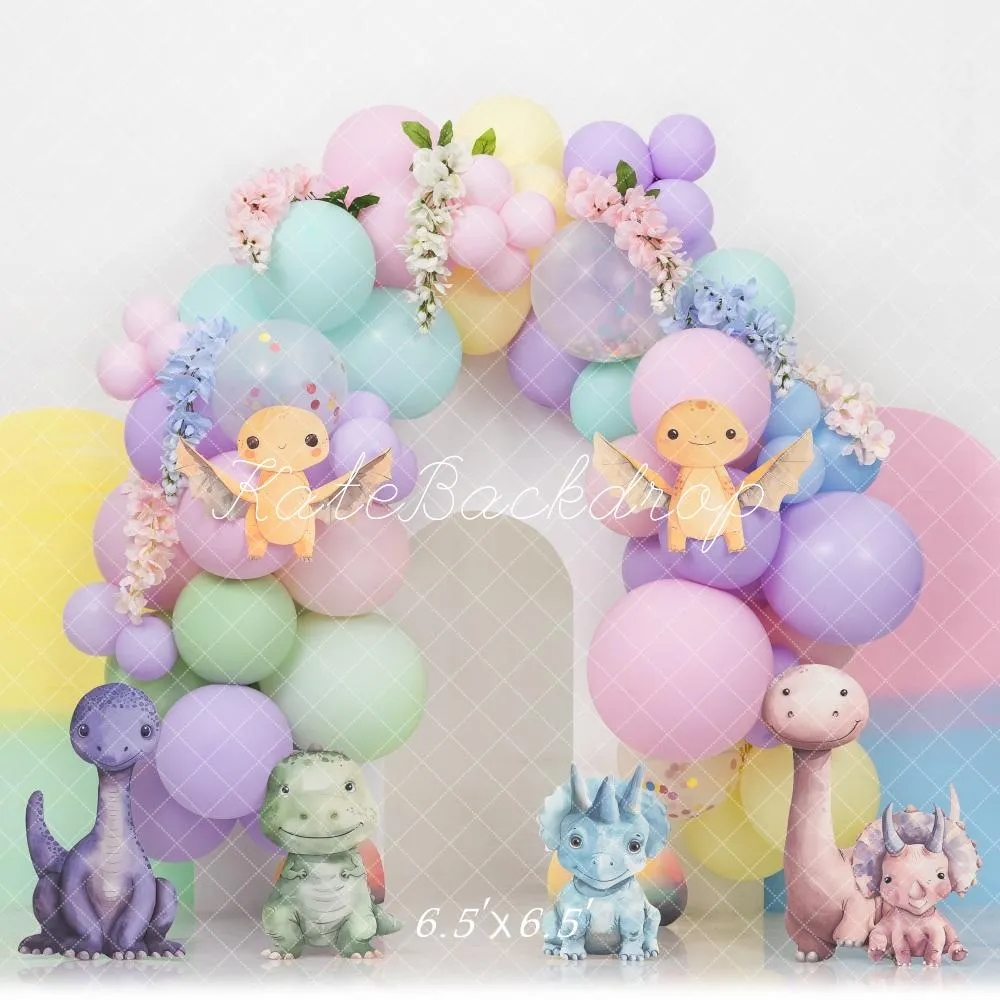 Kate Cake Smash Pastel Dino Plain Colorful Arch Backdrop Designed by Mini MakeBelieve