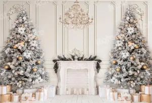 Kate Christmas Fireplace Vintage Wall Trees Gift Backdrop for Photography