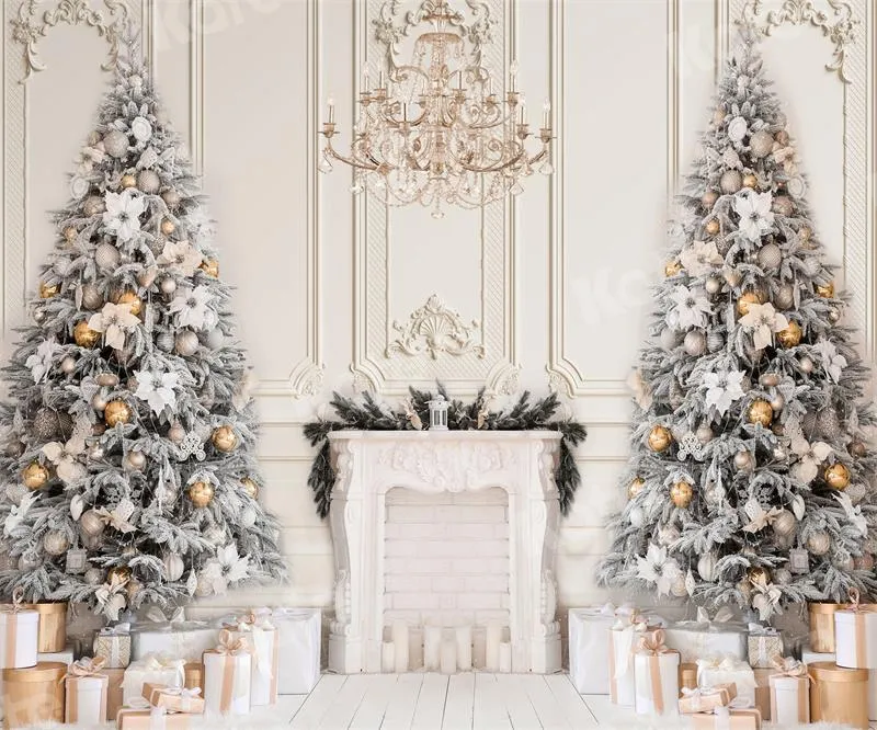 Kate Christmas Fireplace Vintage Wall Trees Gift Backdrop for Photography