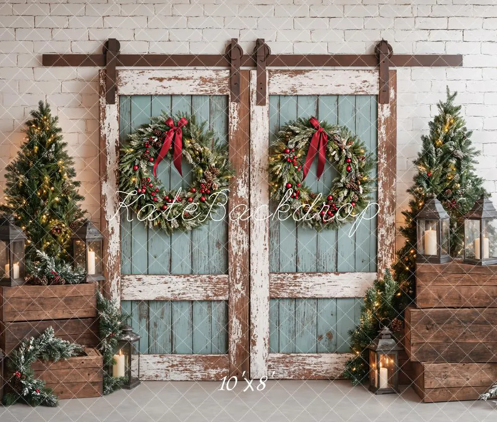 Kate Christmas Rustic Vintage Blue Door Backdrop Designed by Emetselch