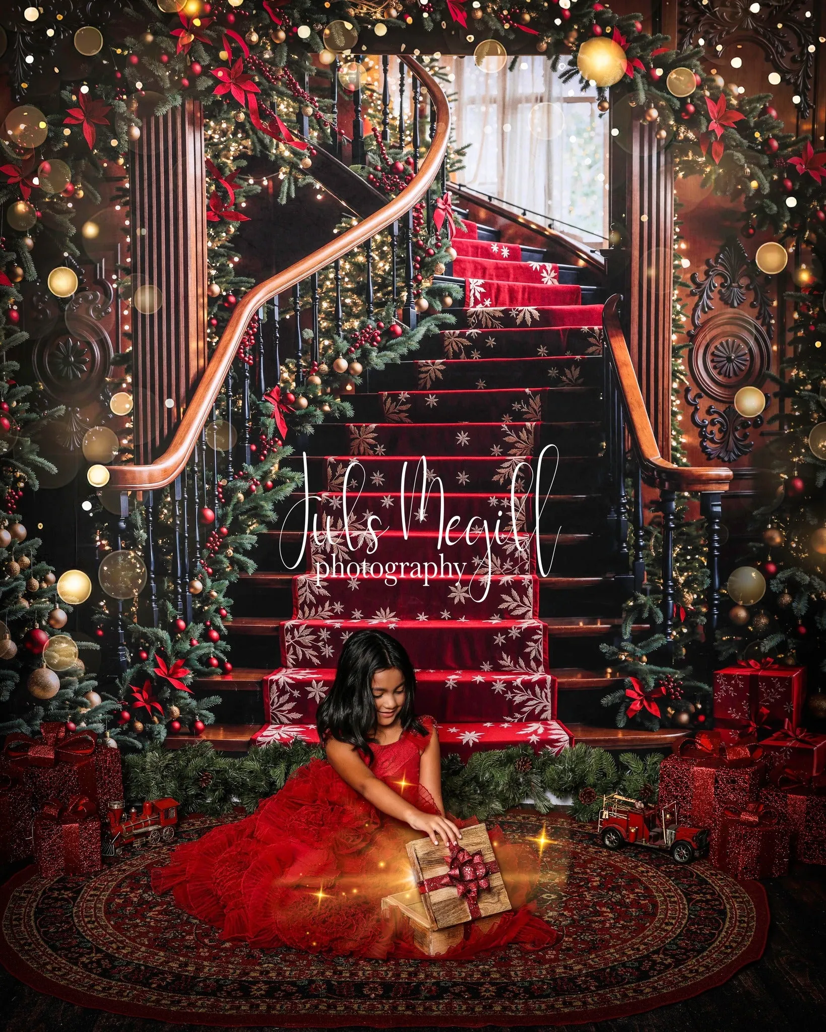 Kate Christmas Tree Vintage Stairs Backdrop Designed by Emetselch