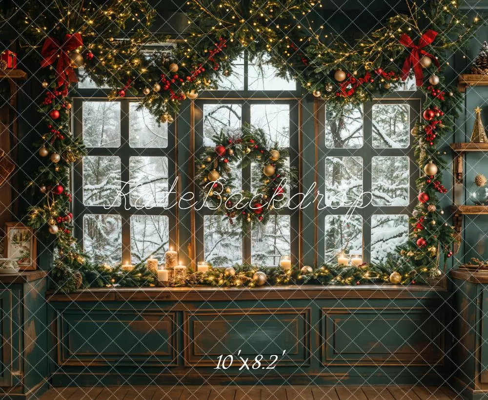 Kate Christmas Vintage Green Kitchen Backdrop Designed by Emetselch