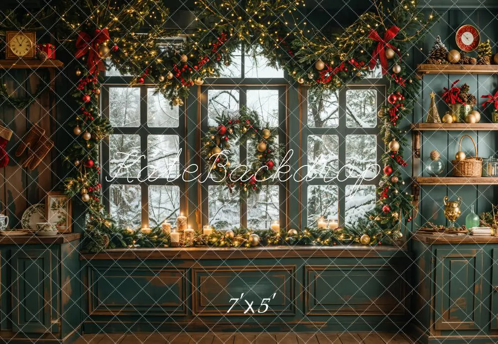 Kate Christmas Vintage Green Kitchen Backdrop Designed by Emetselch