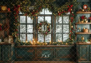 Kate Christmas Vintage Green Kitchen Backdrop Designed by Emetselch