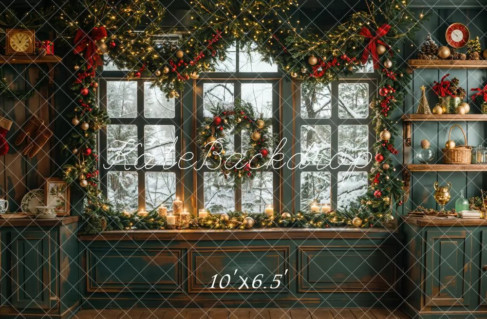 Kate Christmas Vintage Green Kitchen Backdrop Designed by Emetselch