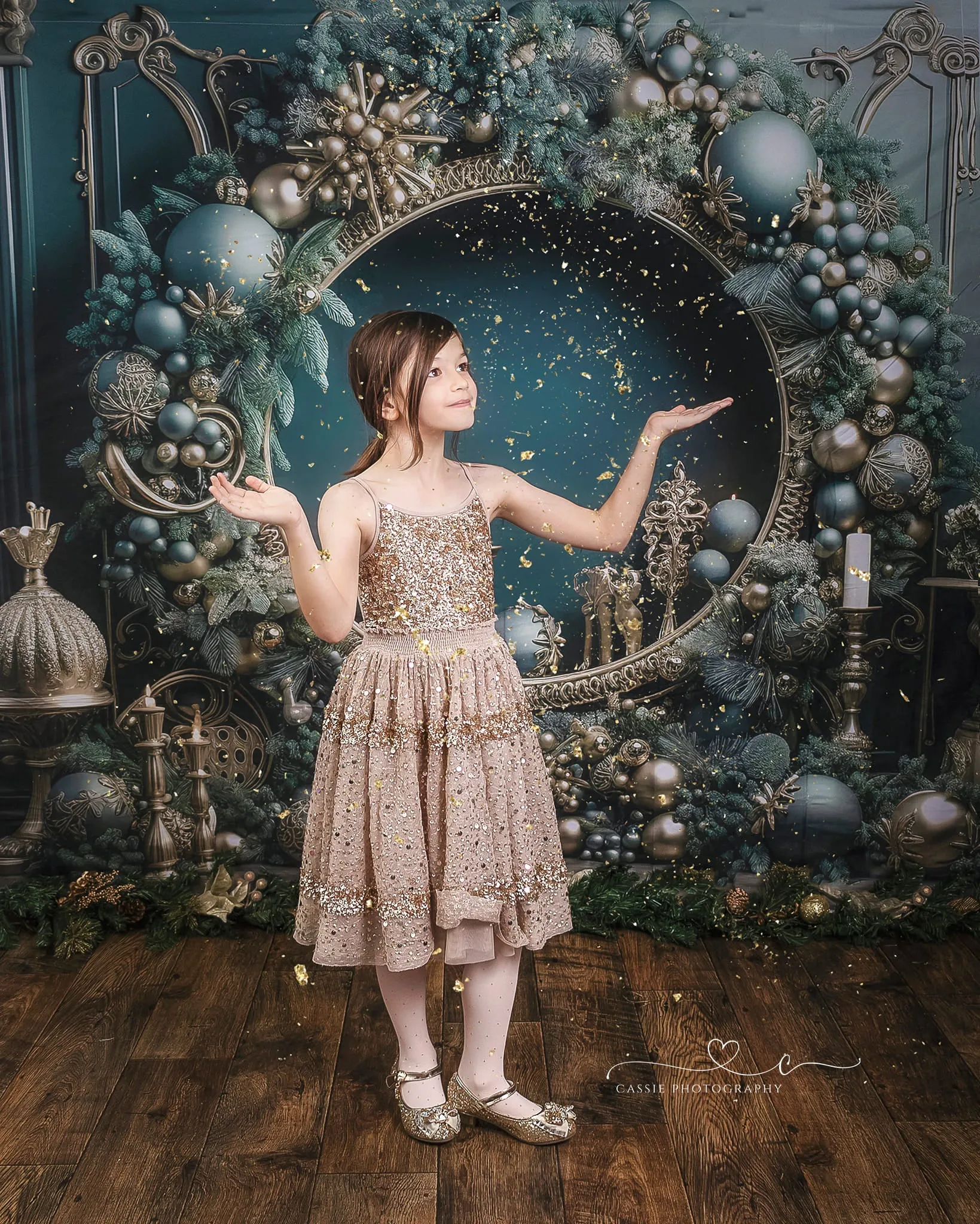 Kate Christmas Vintage Green Wall Wreath Backdrop Designed by Emetselch