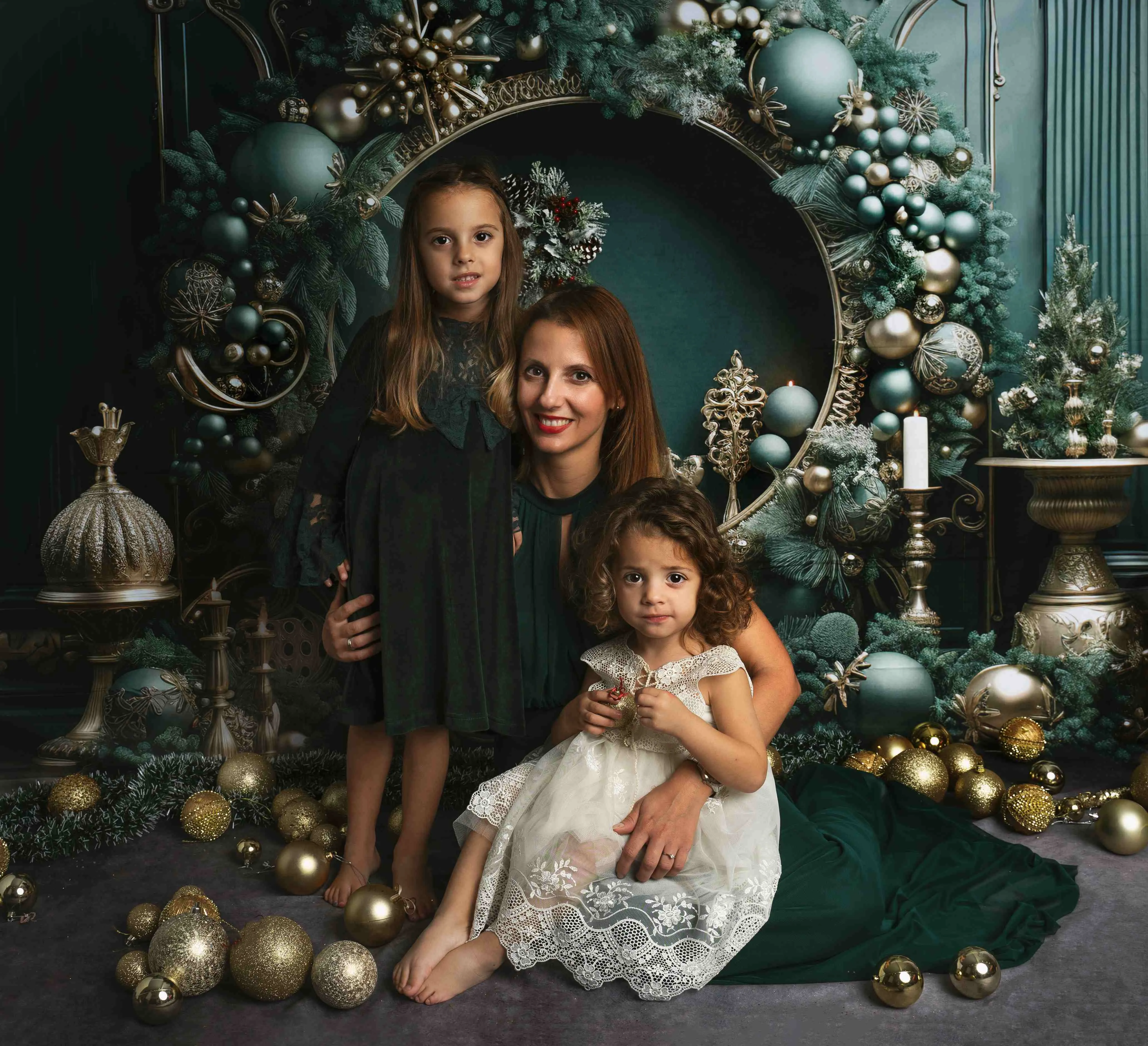 Kate Christmas Vintage Green Wall Wreath Backdrop Designed by Emetselch