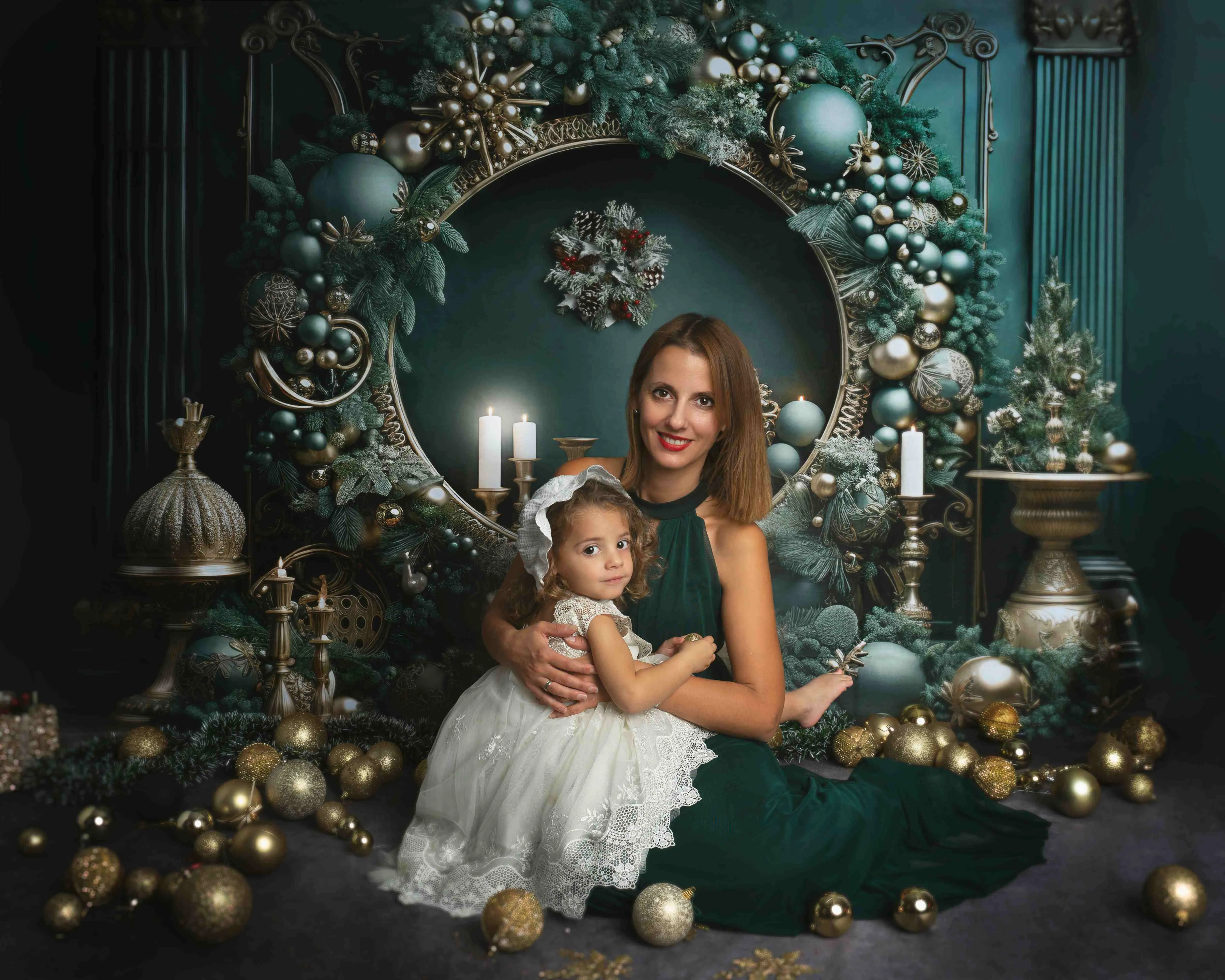 Kate Christmas Vintage Green Wall Wreath Backdrop Designed by Emetselch