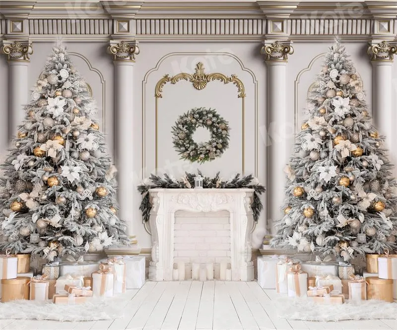 Kate Christmas Vintage Wall Trees Fireplace Backdrop for Photography