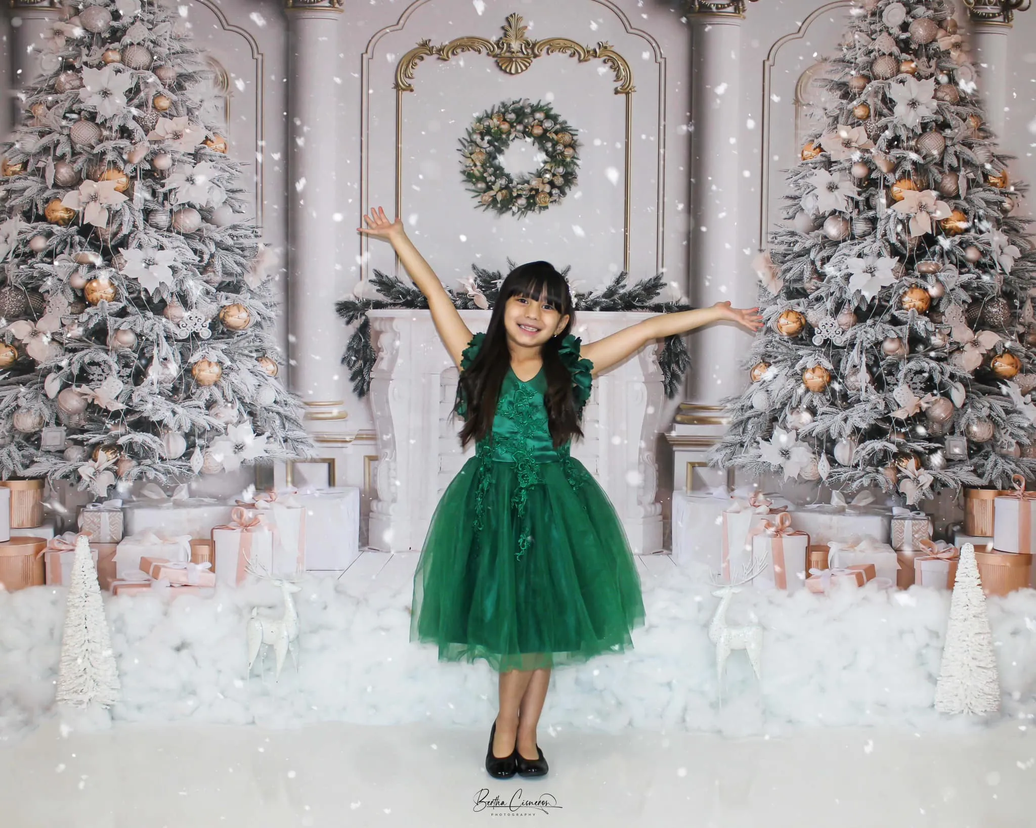 Kate Christmas Vintage Wall Trees Fireplace Backdrop for Photography