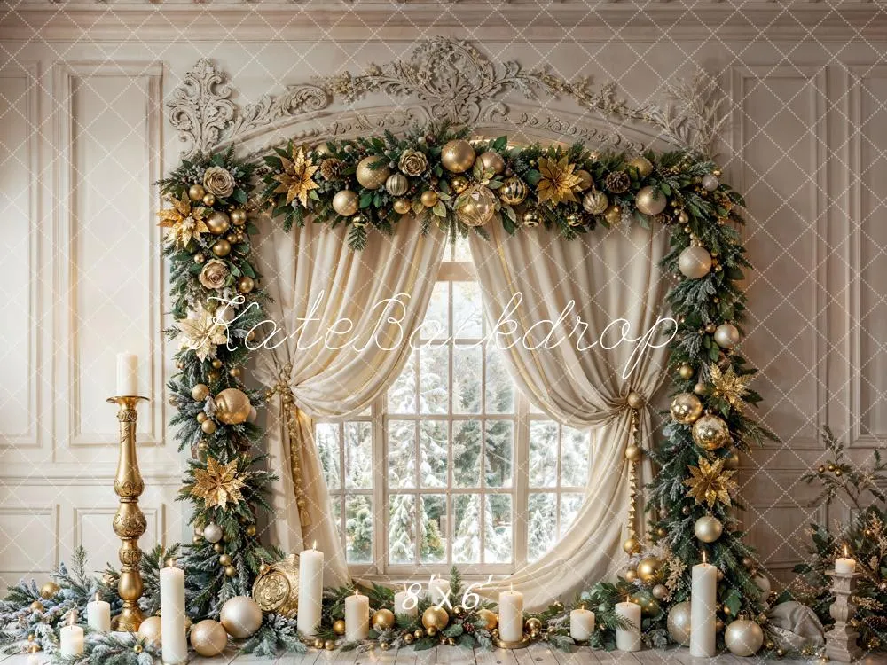 Kate Christmas Vintage White Window Candles Backdrop Designed by Emetselch