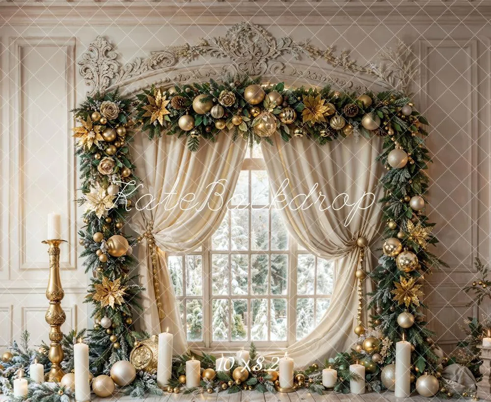 Kate Christmas Vintage White Window Candles Backdrop Designed by Emetselch