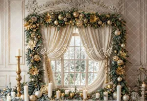Kate Christmas Vintage White Window Candles Backdrop Designed by Emetselch