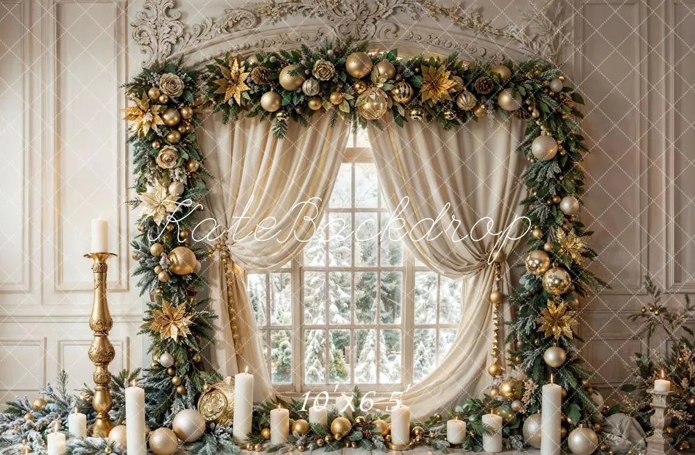 Kate Christmas Vintage White Window Candles Backdrop Designed by Emetselch