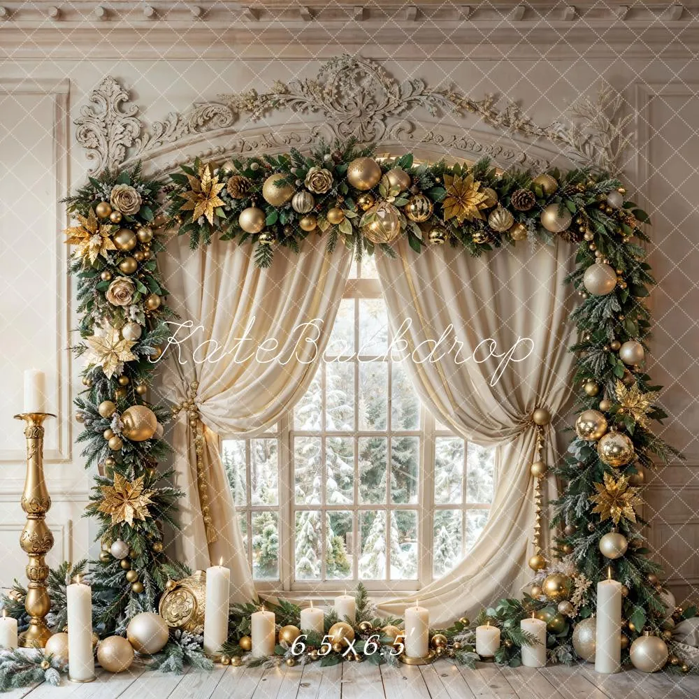 Kate Christmas Vintage White Window Candles Backdrop Designed by Emetselch
