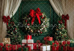 Kate Christmas White Curtain Dark Green Vintage Wall Backdrop Designed by Emetselch
